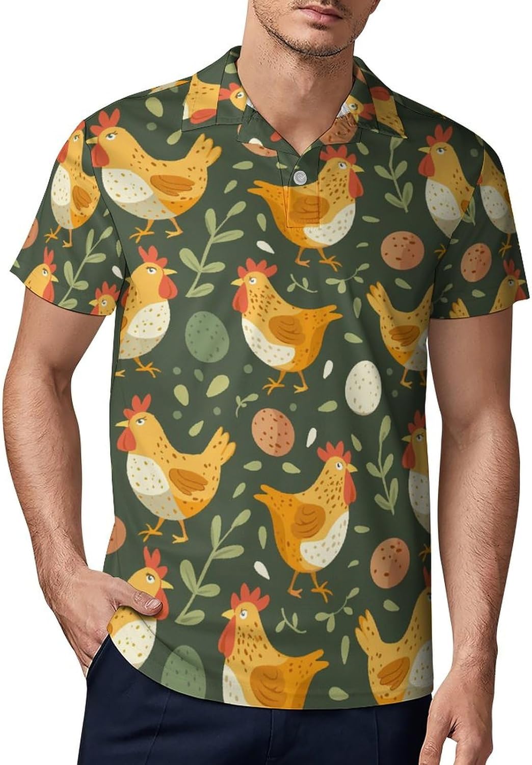 Chicken and Eggs Novelty Men's Short Sleeve Shirt Golf Tennis Shirts Work T-Shirt Sport Tee