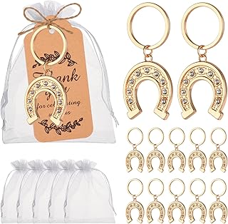 24 Wedding Key Rings Horseshoe Key Chain Party Gift, Gift or Souvenir for Guests, Bridal Shower, Wedding Party or Birthday Party Return Gift (Gold)