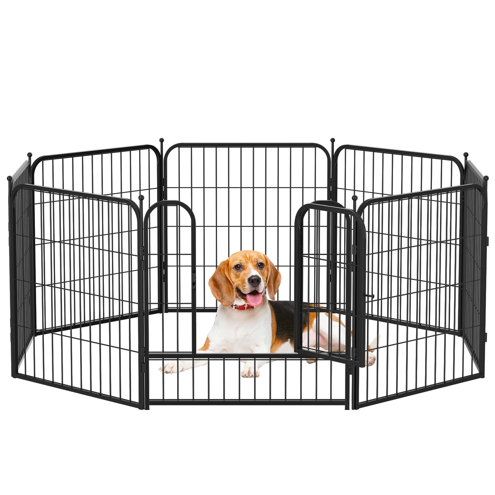 The Fellie Metal Dog Pen 8 Panel, Heavy Duty Dog Fence with Door for Outdoor, Foldable Puppy Pen Indoor, Pet Exercise Run Cage, Black, 60 x 60cm