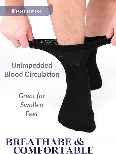 Miniatura 5 de Hugh Ugoli Calcetines para diabéticos para hombre, calcetines tobilleros sueltos, bambú, extra anchos, finos, sin costuras, parte superior no