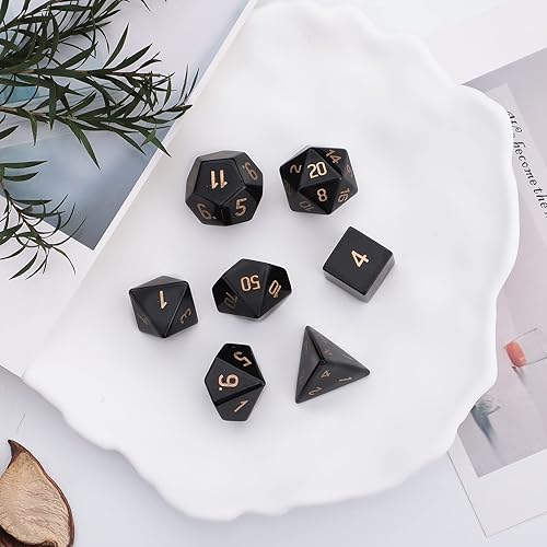 Miniatura 3 de Juego de 7 piezas de dados poliédricos DND de cristal para juegos de rol RPG, juegos de mesa de mazmorras y dragones, obsidiana negra