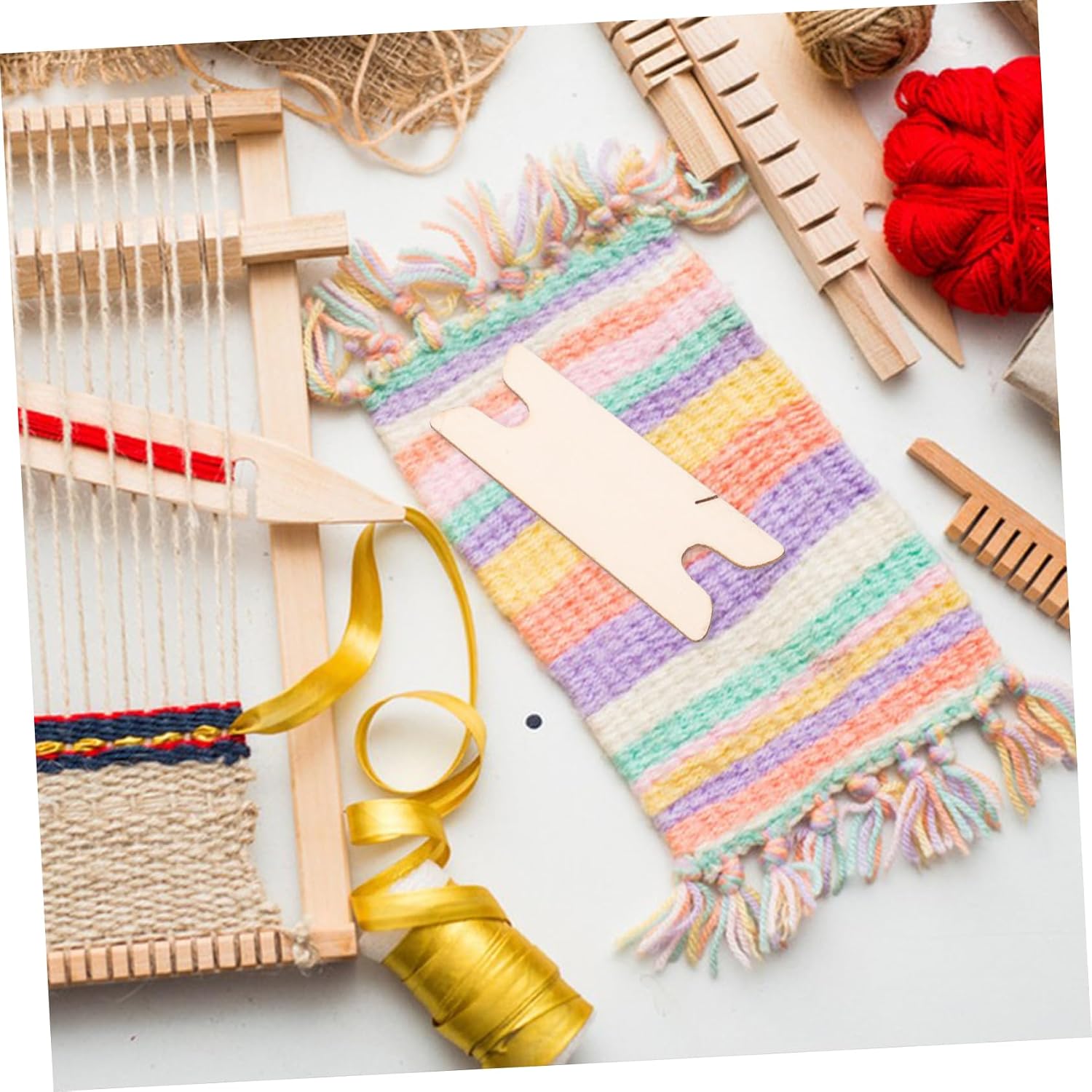 HEALSOPTHY 10pcs Weaving Shuttle Scarf Weave Rectangular Weaving Belt Rattan Weaving Shuttle Tower Weaving Tools Weaving Board Weaving Accessories Tatting Shuttle Beige Wood