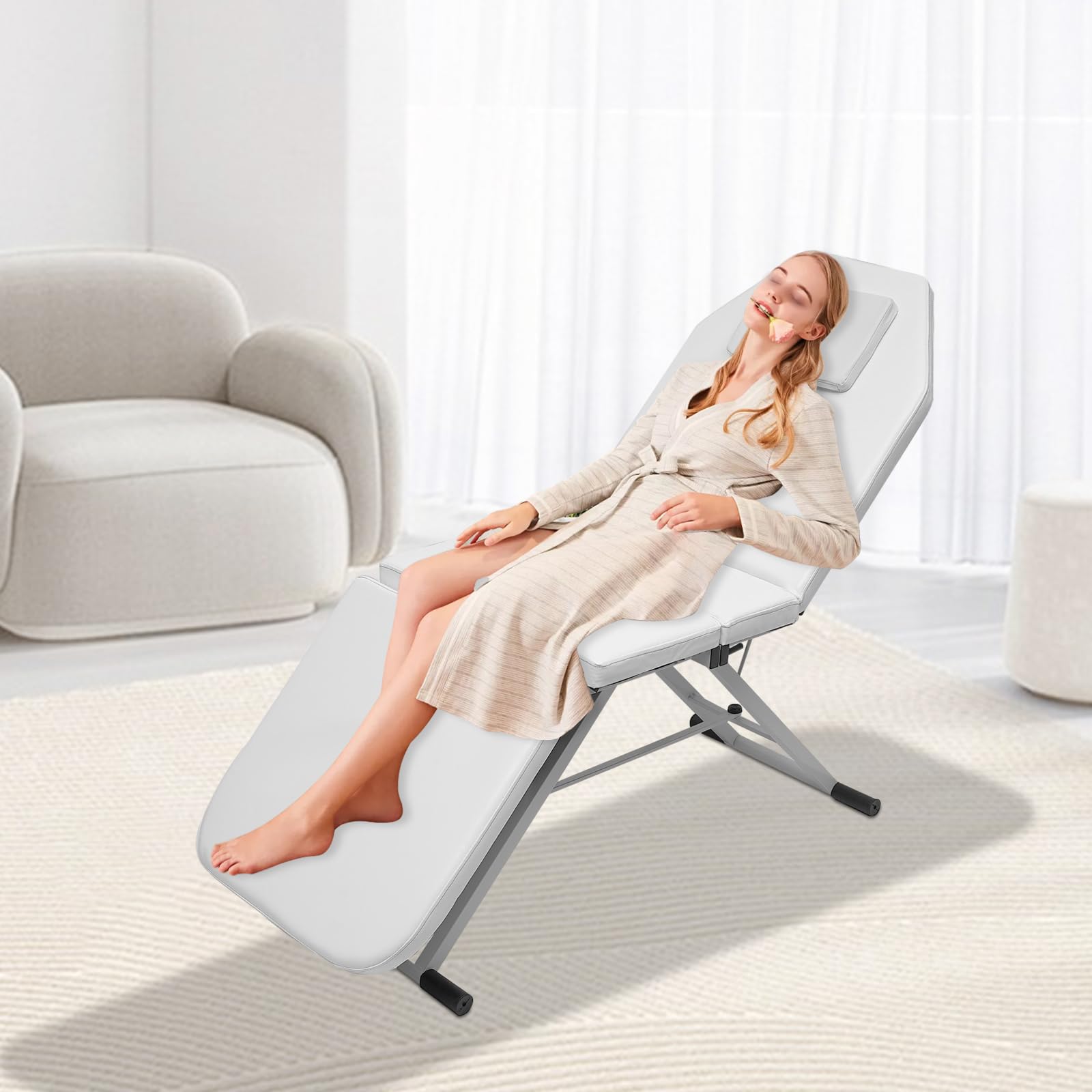 Lettino da massaggio da salone, pieghevole, portatile, per massaggi, professionale, per cosmetici, letto con poggiatesta, colore bianco, per spa, salone, tatuaggi di bellezza