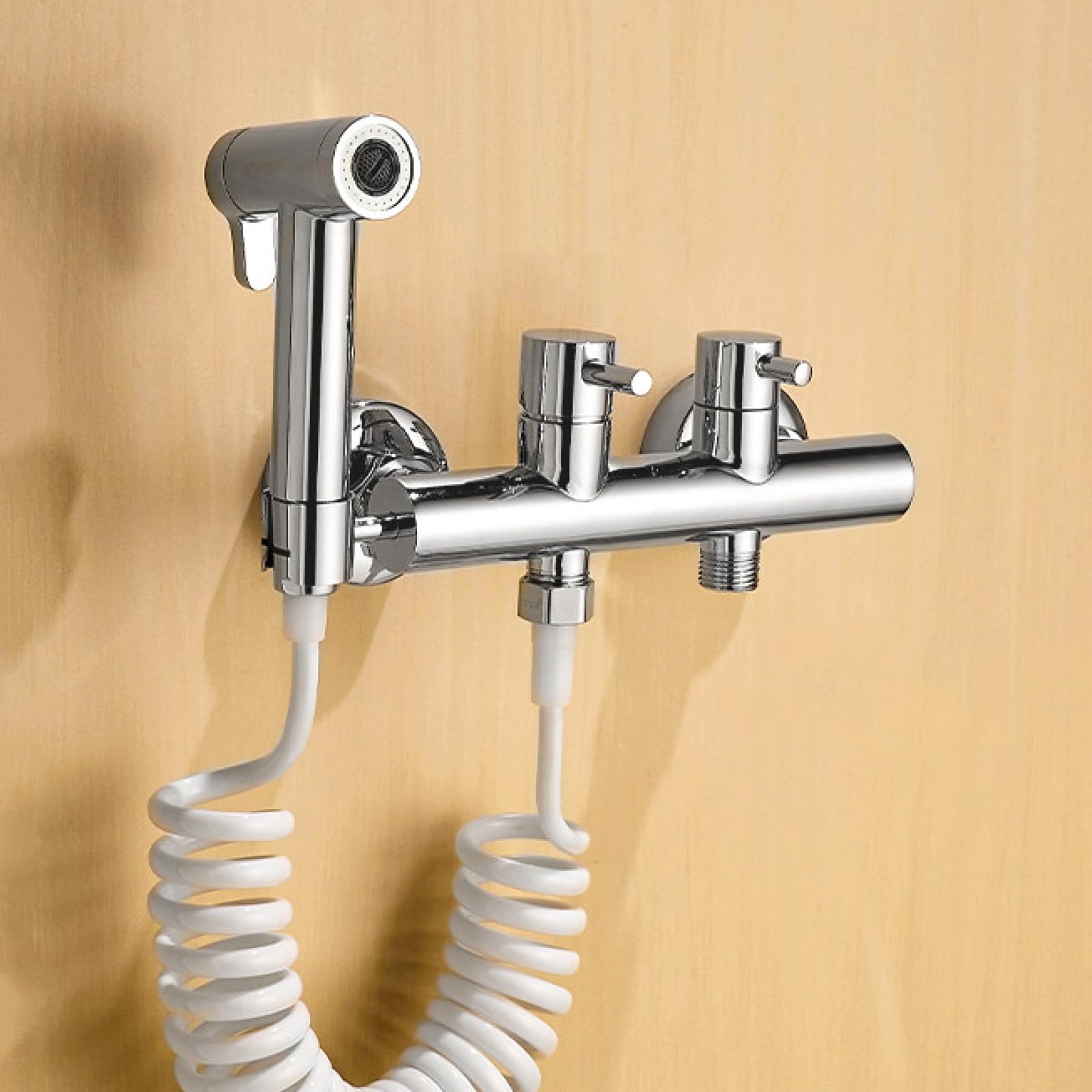 Bidé para inodoro de latón cromado con agua fría y caliente para empotrar en pared