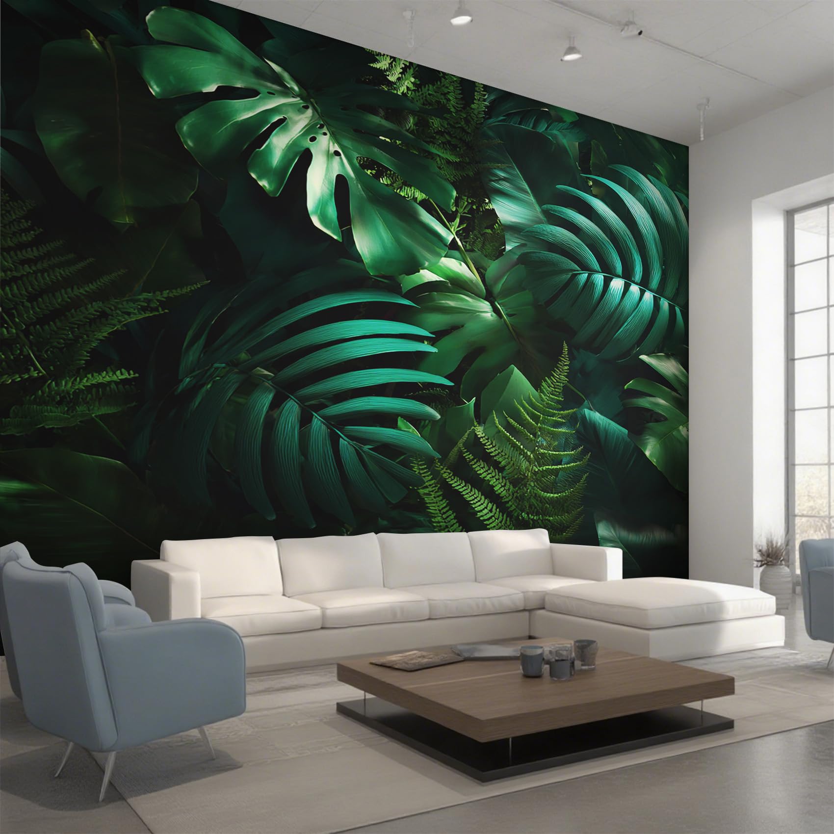 Papier peint panoramique monstera facile à poser pour masquer les imperfections du mur