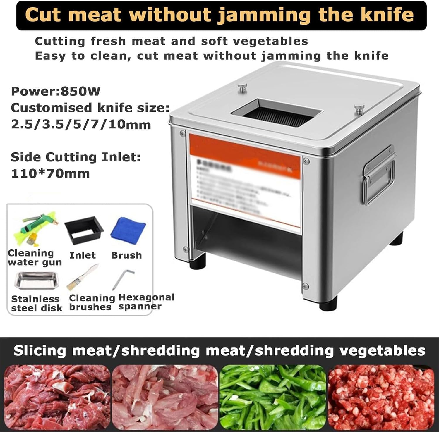 Electric Meat Cutter Machine,850W Meat Slicer,Stainless Steel,Detachable Blade,Heavy Duty,Ideal for Home and Barbecue Use 10Mm,10mm