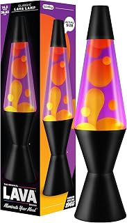 LAVA® - Lava Lampe 2323, gelbes Wachs, lila Flüssigkeit, schwarzer Sockel und Deckel, Original 14,5 Zoll Bewegungslampe der Marke LAVA®