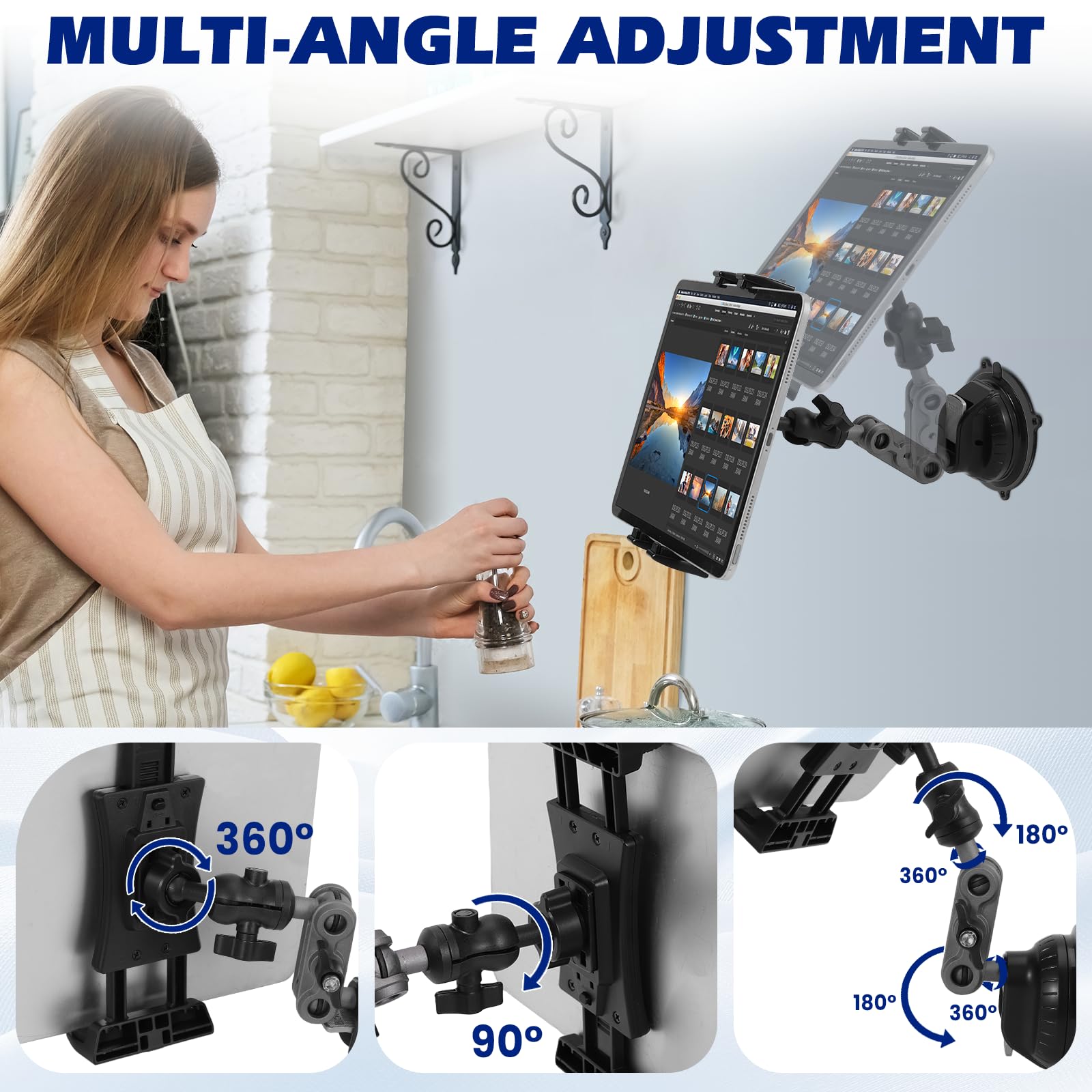 Supporto Tablet Auto Universale a Ventosa, Porta Tablet Regolabile 360° per Parabrezza, Compatibile iPad 10/11/Mini/Pro, Samsung Galaxy, 4,7-12,9 Pollici