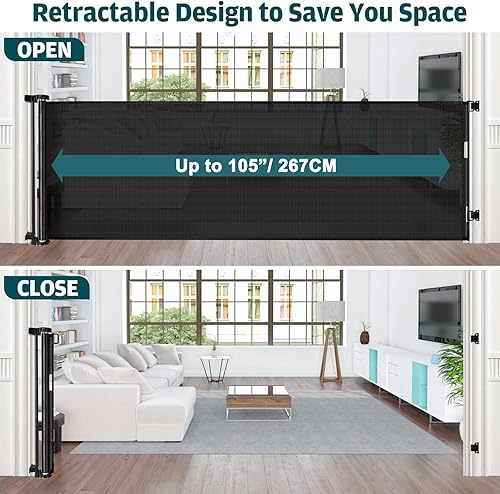Miniatura 2 de Puertas retráctiles para bebés de 105 pulgadas, extra anchas retráctiles para perros, puertas extra anchas para bebés para aberturas grandes,