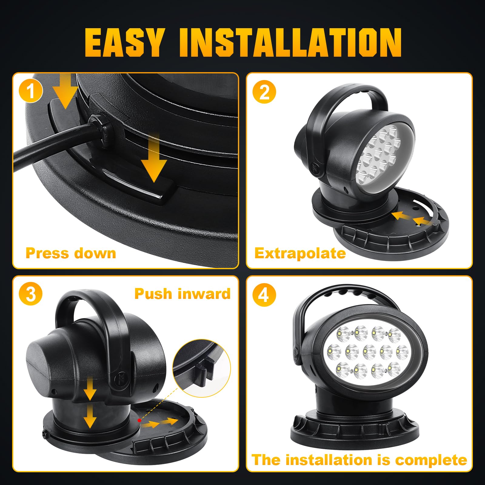 RIGIDON Strobo Faro da ricerca led, 38W 3800LM luce da ricerca con base magnetica, 12V 24V Spot luci di lavoro fari di profondità per auto fuoristrada camion SUV 4x4 barca