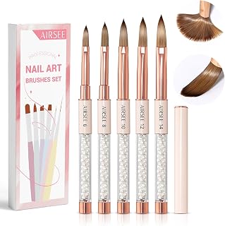 AIRSEE 5PCS Acrylic Nail Brush Set, Size 6/8/10/12/14 for Acrylic Powder Brushes, Nail Extension & 3D Carving Beginner & Professional Use DIY Salon Home, Pearl