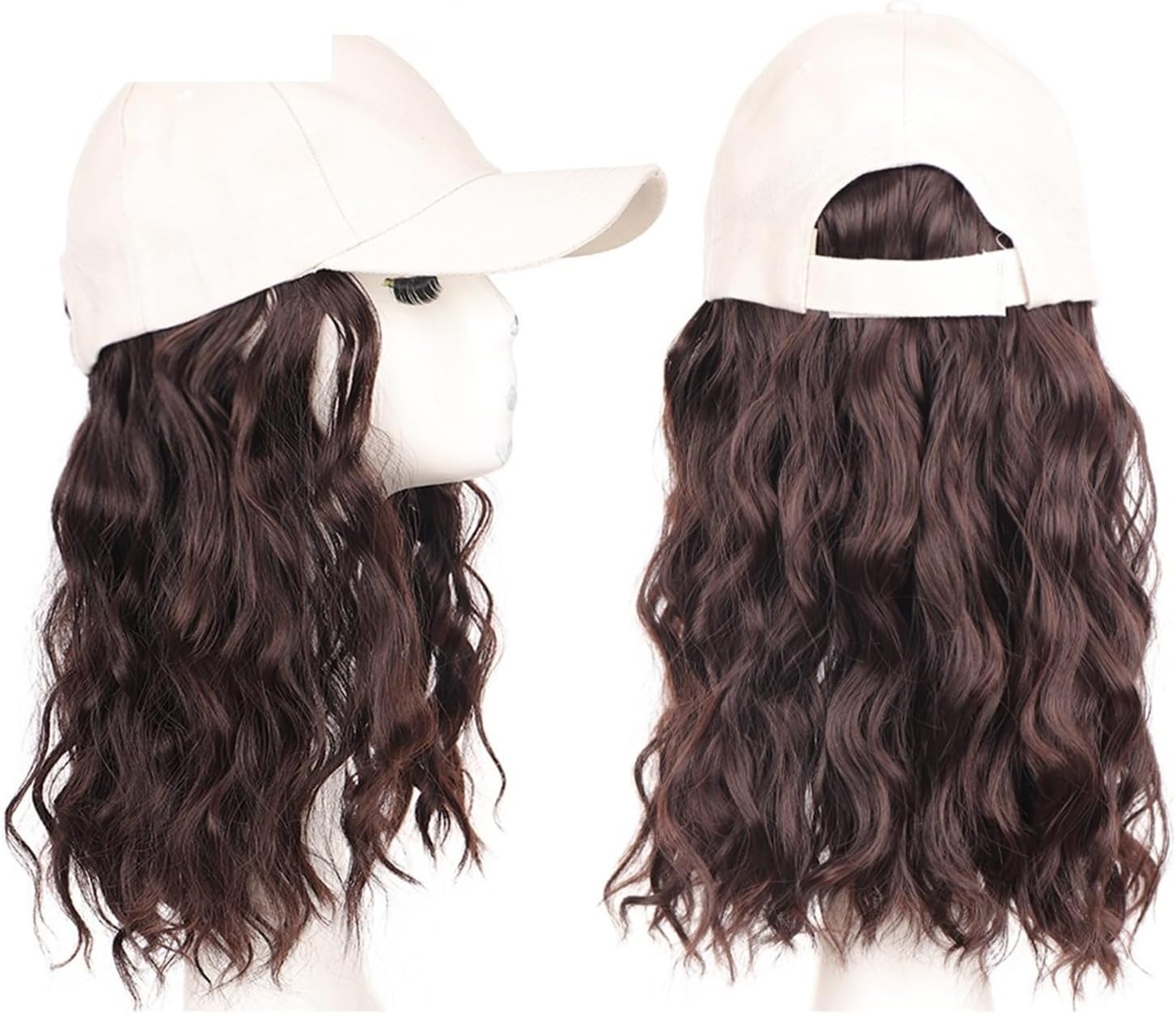 Wig Cap Long Synthetic Natural Wave Wavy Curly Hair Wigs with Hat Baseball Cap Naturally Connect Adjustable Hat Wig Hair Extension Cap(6)
