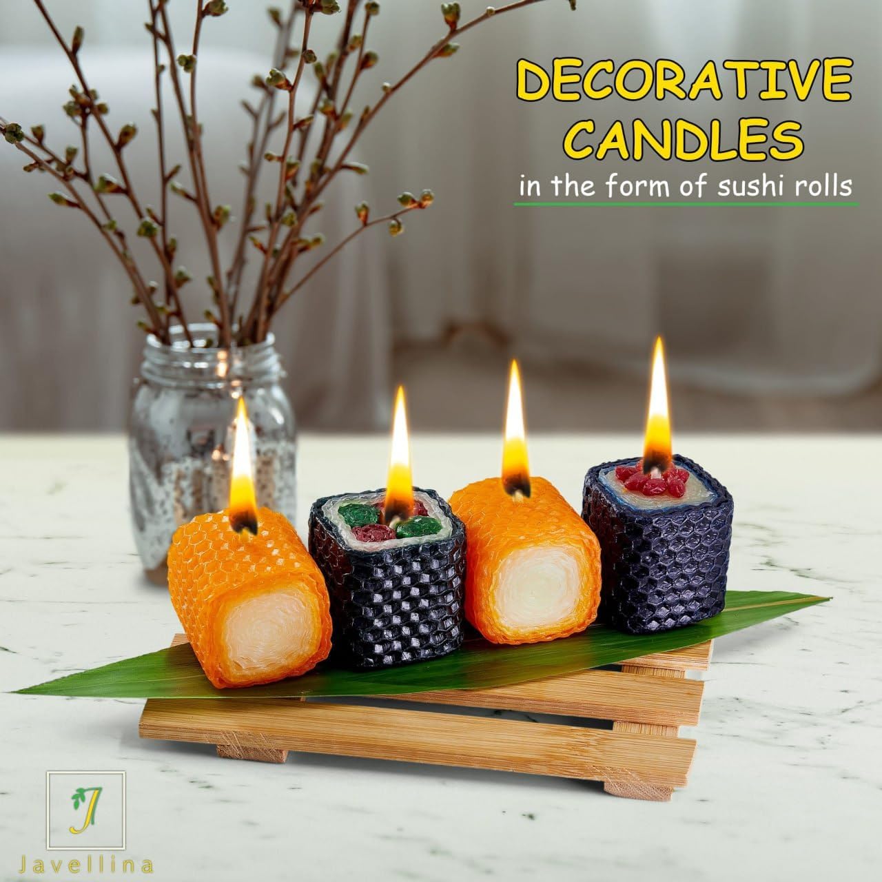 Fun Birthday Candles Sushi Candle Gift Beeswax Candles Set Fun Food for Friends Girls Sushi Roles Handmade Creative Gift Box Pack of 12pcs from PodaryVSIM