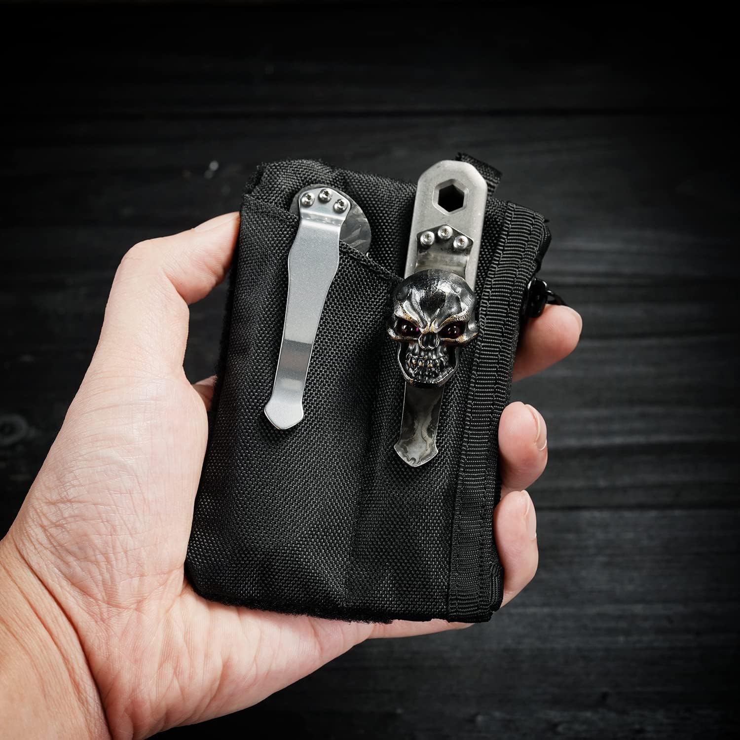VIPERADE VE17 Mały woreczek EDC, organizer kieszonkowy EDC z obszarem naszywki DIY, mini woreczek EDC z kieszenią na zamek błyskawiczny, mała kieszeń na karty, 2 przegródki na EDC (czarna)