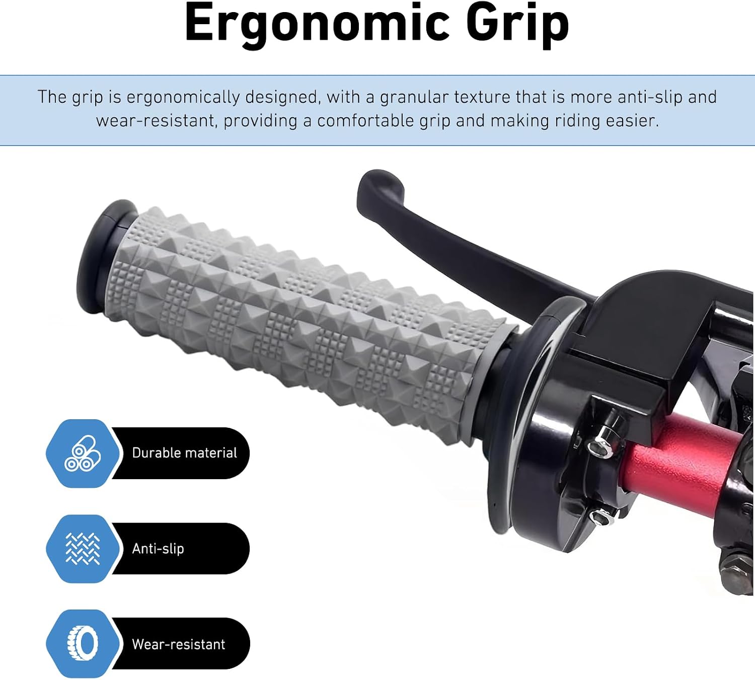2 PCS 7/8" Motorcycle Handle Grips, Non-slip Particle Textured Rubber Grip, Shock-absorbing Comfortable Throttle Twist, Replacement for ATV Scooter Quad 4 Wheeler (Gray)