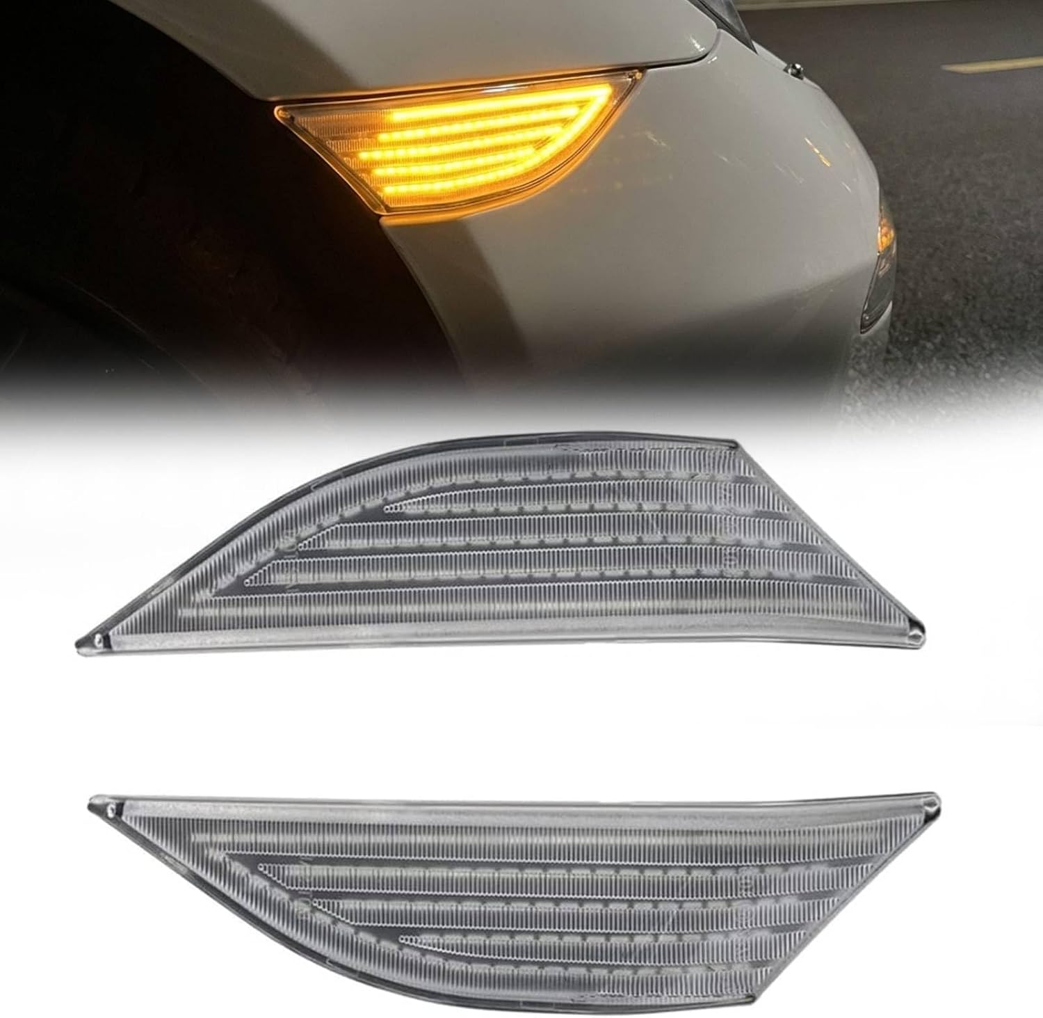 Amber LED Side Marker Light Compatible with Porsche 911 Carrera S/4/4S, Turbo S/4S 2012-2016, Compatible with Porsche 981 Cayman/GT3 2014-2016, 99163125506, 99163125705, Dynamic Clear Lens