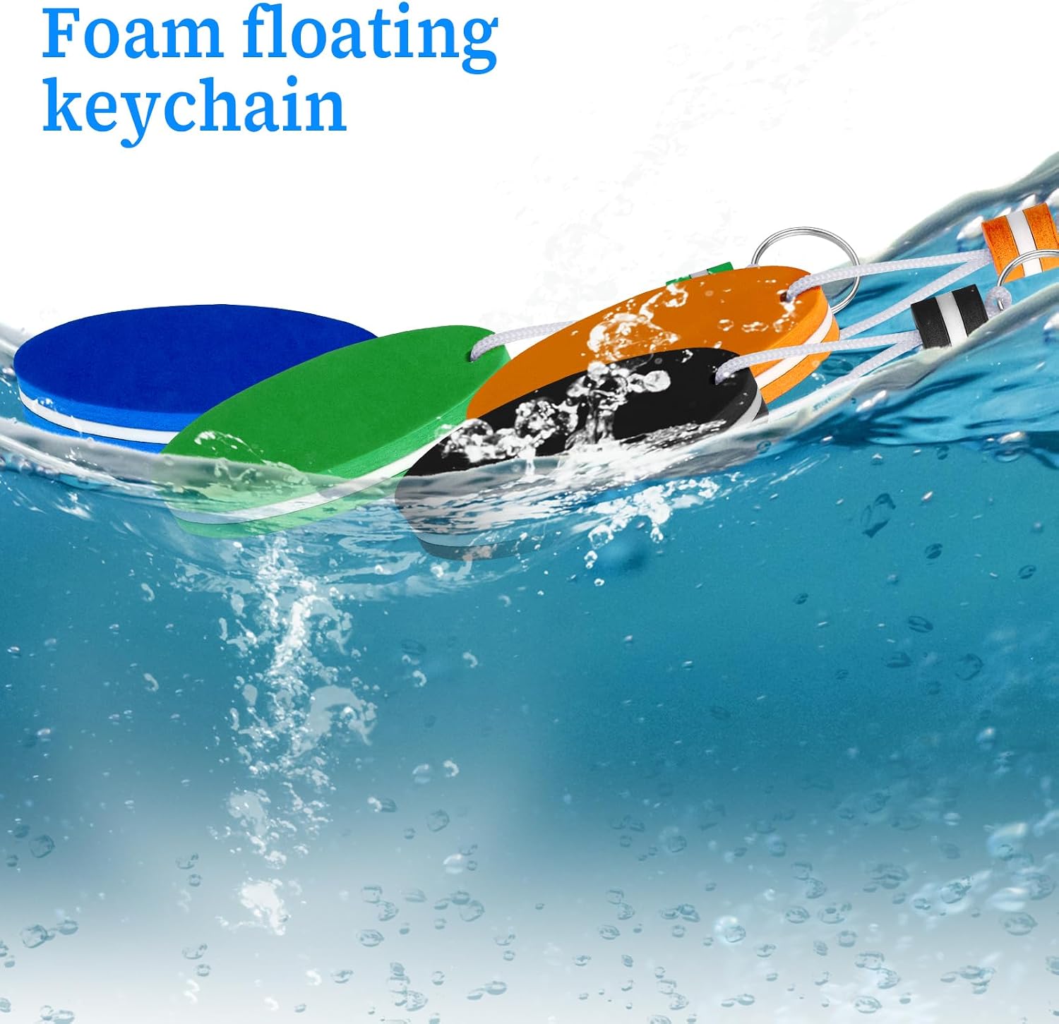 Mozeat Lens Floating Key Chain for Fishing, 4 Count Waterproof Boating Keychain with Large Key Ring Pendant for Surfing Sailing Kayak, Outdoor Water Sport Supplies