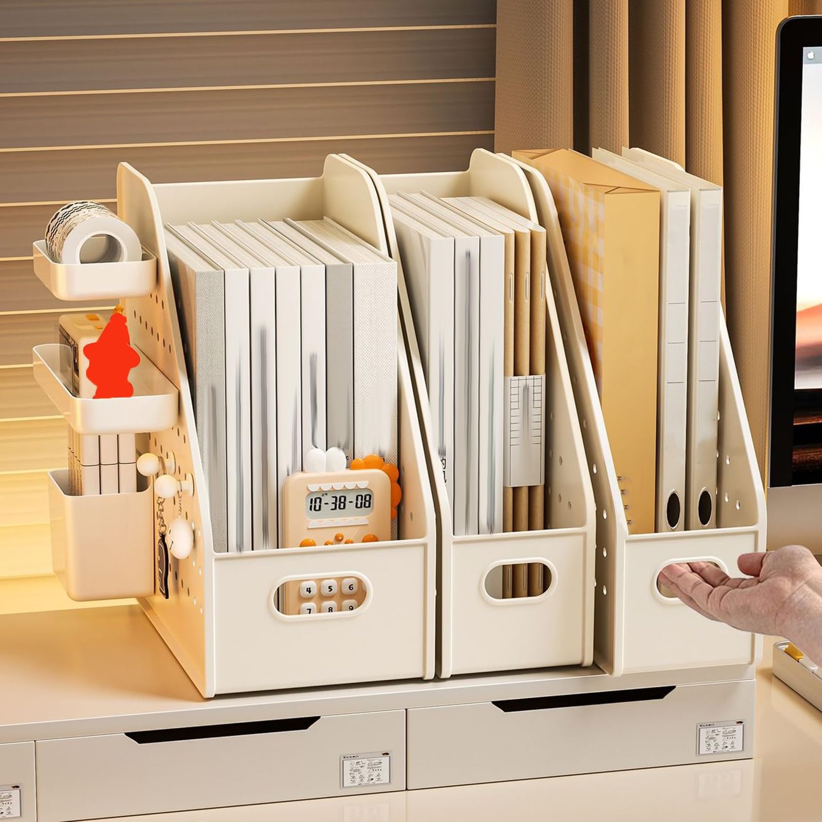 Leseständer – Multi-Grid-Schreibtisch-Organizer mit erhöhtem Boden, abgerundete Ecken, um das Kippen von Büchern zu verhindern, Macaron-Farben für Kinder, Arbeitszimmer, Schreibtischzubehör