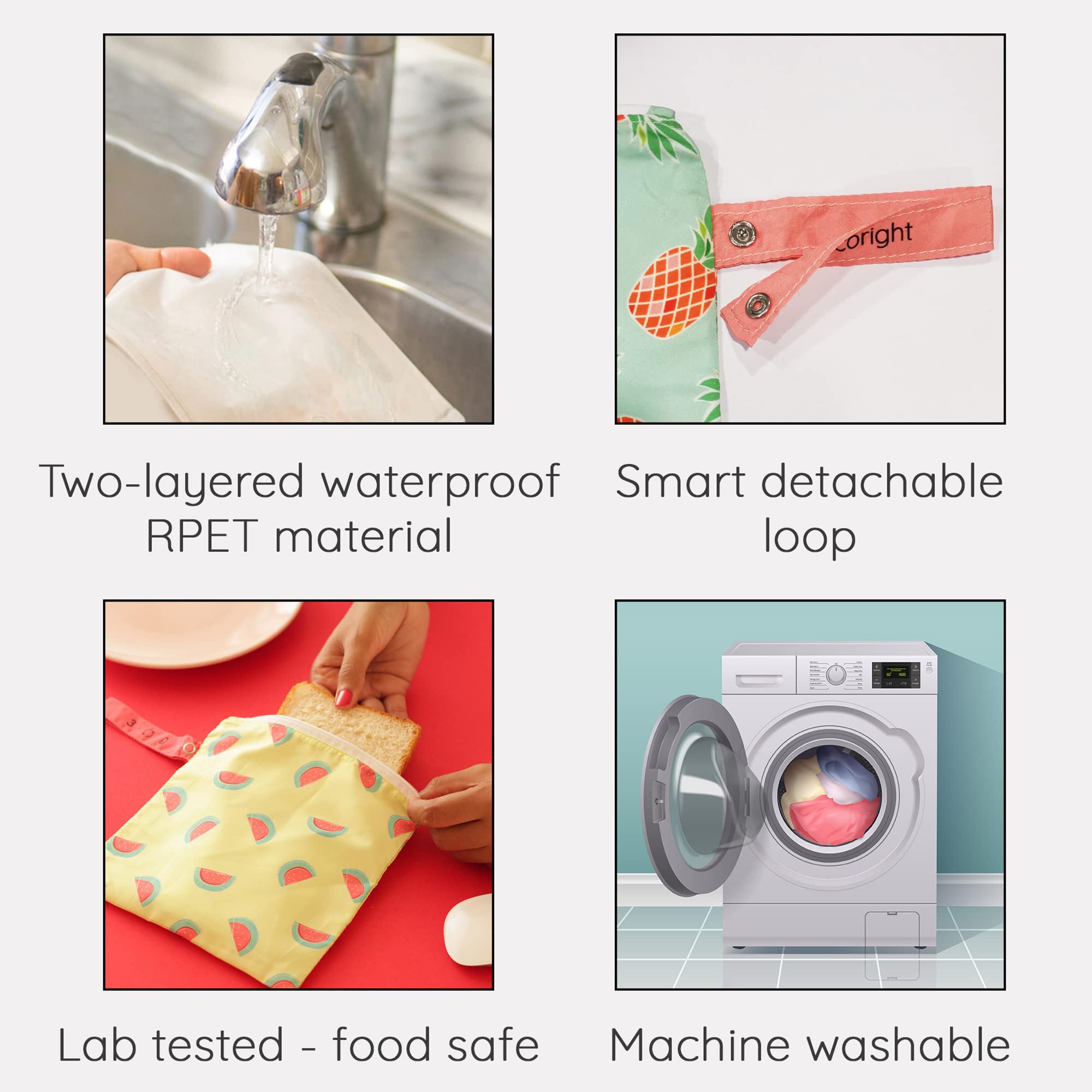 100% torba na kanapki wielokrotnego użytku i torby na przekąski z recyklingu firmy EcoRight | Zero Waste & Food Safe Torba na lunch – 2 sztuki