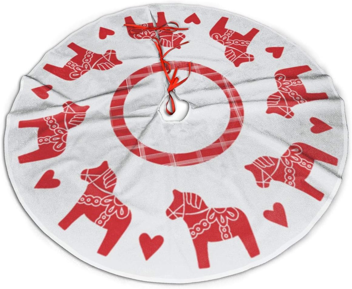 MSGUIDE Swedish Folk Art Dala Horse Christmas Tree Skirt 48" Tree Skirt for Holiday Christmas Decorations Xmas Tree Mat