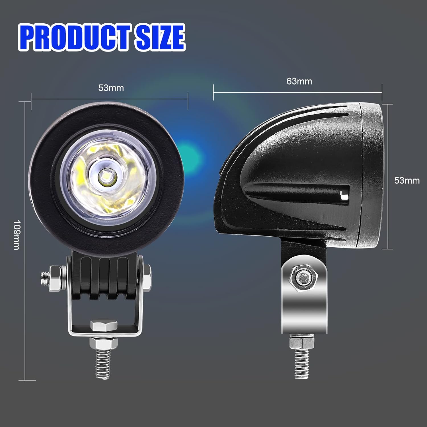 LED Motorcycle Driving Lights, 2Inch Round Blue Spotlights Front Fog Driving Lamps 12V 24V for 4x4 ATV Tractor Offroad Motorbike(Include Switch)