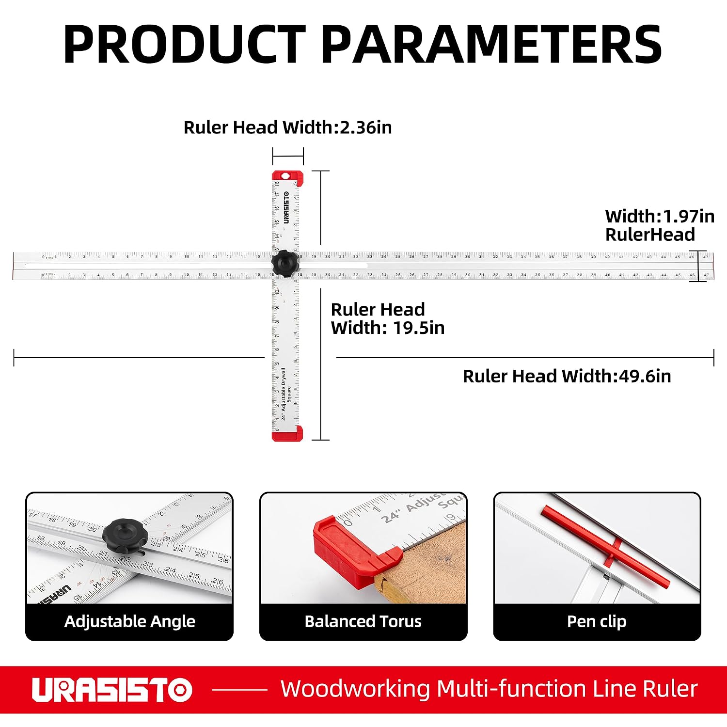 URASISTO 48 Inch T-Square Tool, Aluminum Adjustable Drywall T-Square Ruler, Multi Angle Measuring Ruler for Layout and Marking‼️light dirt and good condition‼️