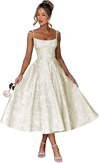Jacquard Floral Satin Prom Dresses for Women 2025 Spaghetti Straps A-Line Midi Formal Evening Party Gown with Pockets