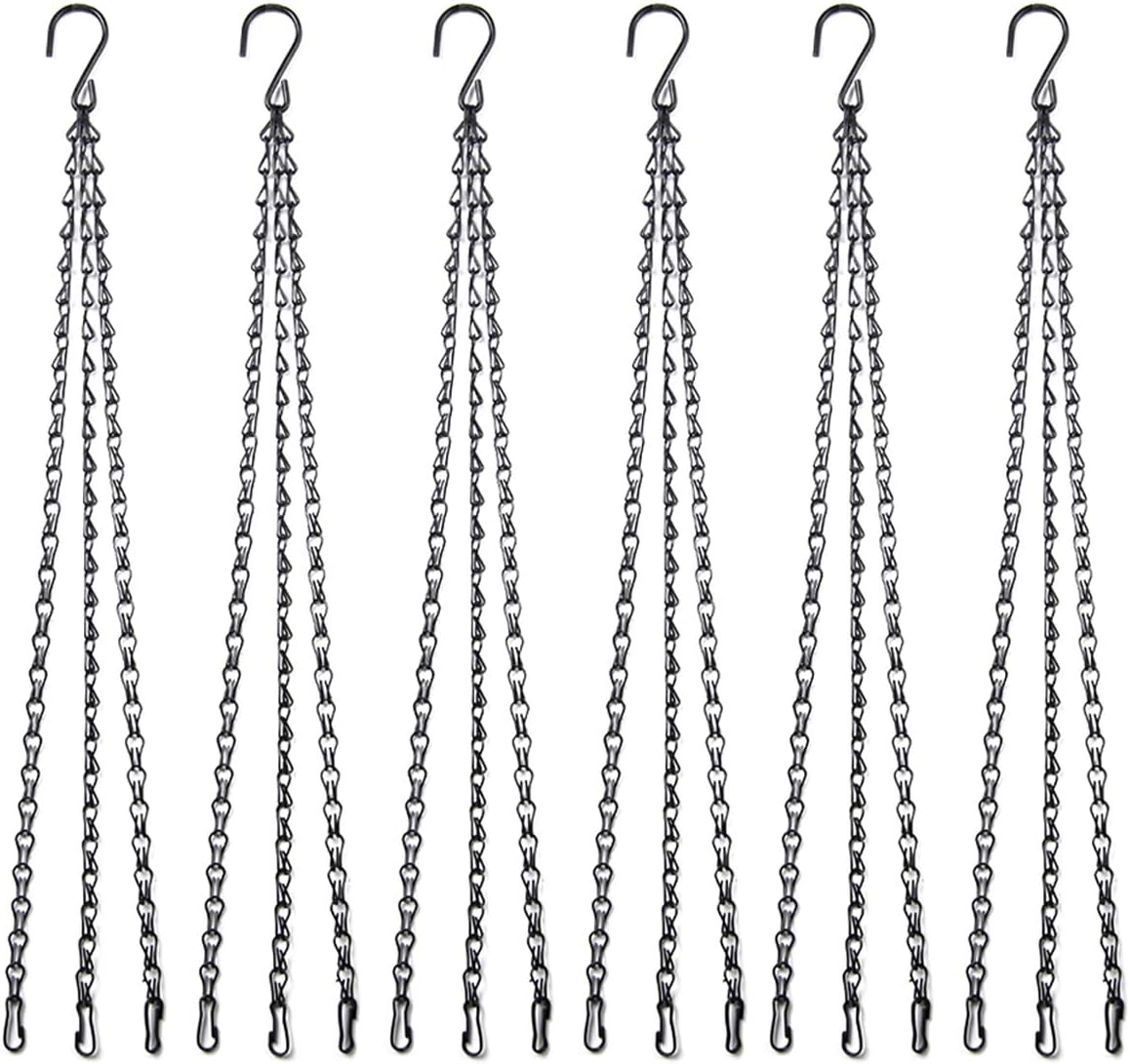 Elaiko Flower Pot Chain 24 Inch Hanging Flower Basket Galvanized Replacement Chain 3 Point Garden Plant Hanger (6pcs(Black))