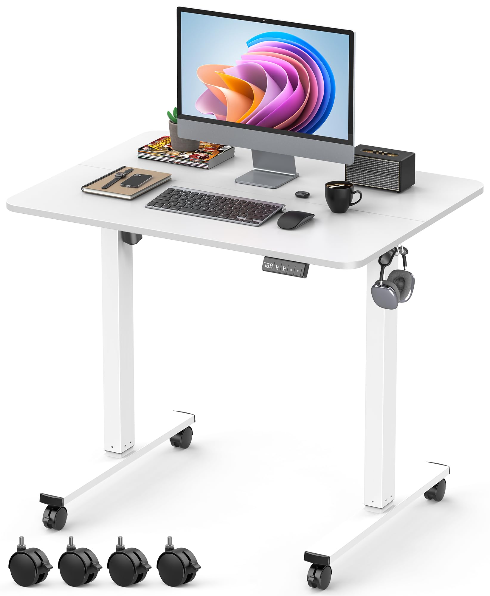 Xyndyx Höhenverstellbarer Schreibtisch, 80x60 cm, Hochwertige Tischplatte, elektrischer Schreibtisch höhenverstellbar, Computertisch mit Memory Funktion, Weiß