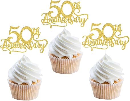 24Pcs Gold Glitter 50th Anniversary Cupcake Topper Cheers to 50 Years Cupcake Topper 50th Birthday Wedding Anniversary Party Decoration Suppliers