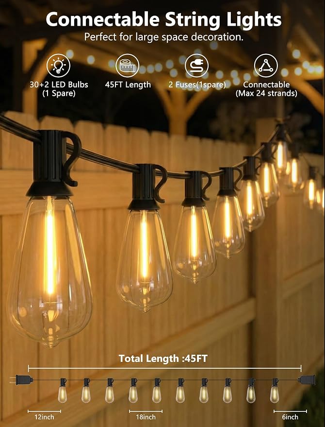 Luces de cadena LED para exterior 45FT 30 bulbos ST40 miniatura 2