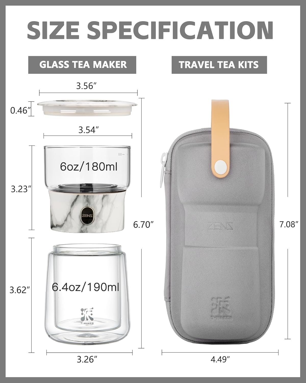 ZENS Modern Small Glass Infuser Teapot, Magic One Touch Drip Tea Pot Infusers for Loose Tea Diffuser, Cool Herbal Teapot with 200ml insulated Cup and Portable Gray Tea Kits for Tea Lovers Gifts - Image 5