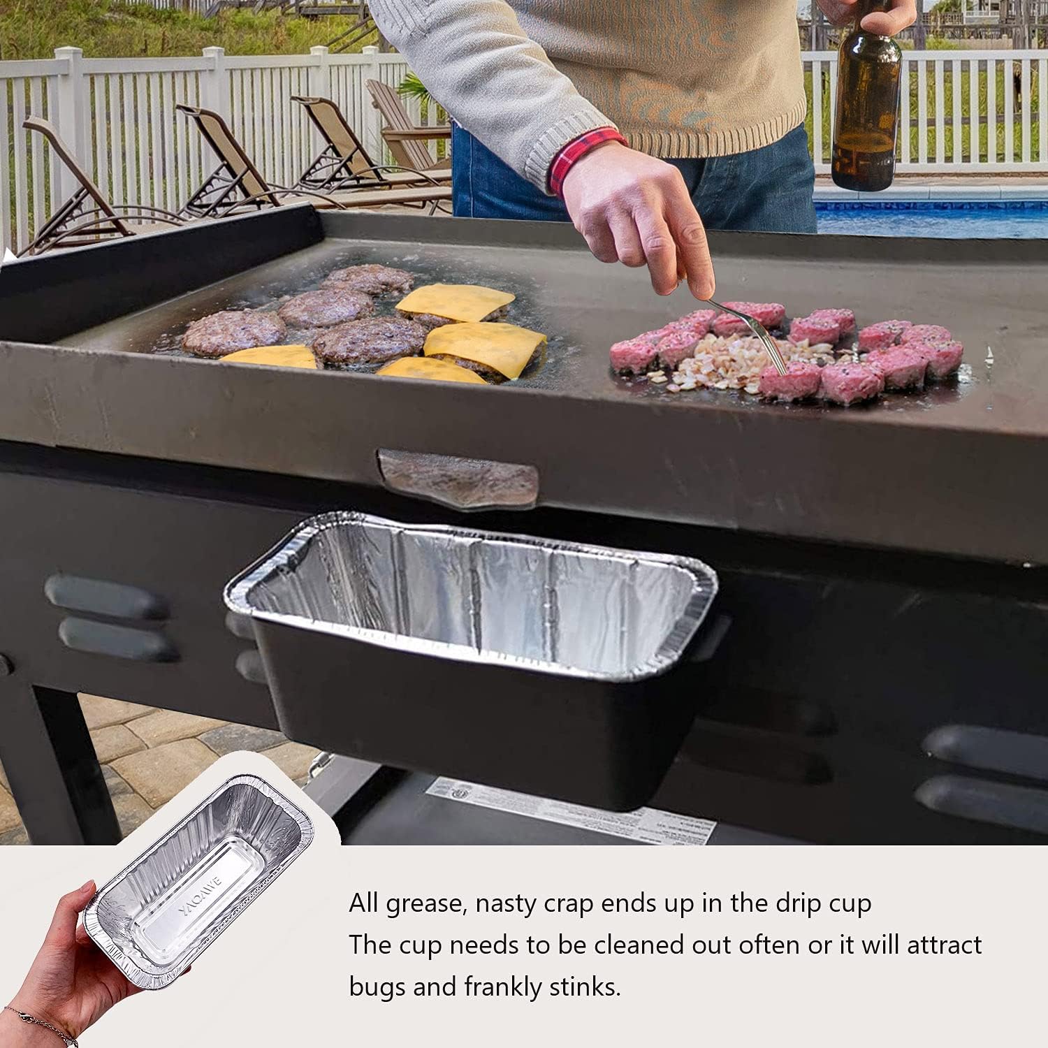 YAOAWE 35 Pack Drip Pans Compatible with Blackstone Grills for 17 Inch l 22 Inch l 28 Inch l 30 Inch l 36 Inch Griddles, Rear Grease Cup Liners, Heavy Duty Disposable Aluminum Grease Tray : Patio, Lawn & Garden