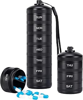 XHT Premium Weekly Metal Pill Organizer 7 Day 2 Times a Day – Waterproof AM PM Pill Organizer Travel Case, Heavy Duty Pill Holder and Pill Box for Medicine, Vitamins, Fish Oil & Supplements