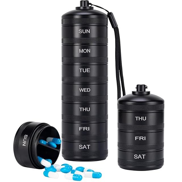 XHT Premium Weekly Metal Pill Organizer 7 Day 2 Times a Day Waterproof AM PM Pill Organizer Travel
