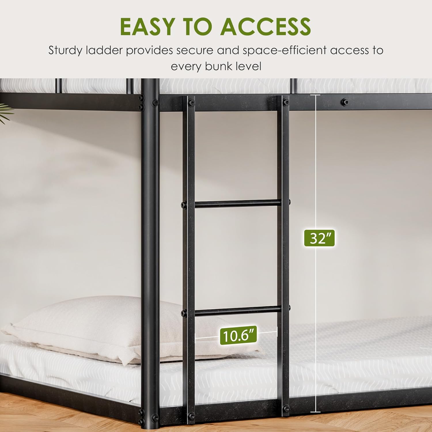 Metal Triple Bunk Bed, Twin Triple Bunk Bed, 3 Bed Bunk Beds for 3, Heavy Duty Triple Beds for Kids, Slat Support,Noise Reduced Structure,No Box Spring Needed(Black)