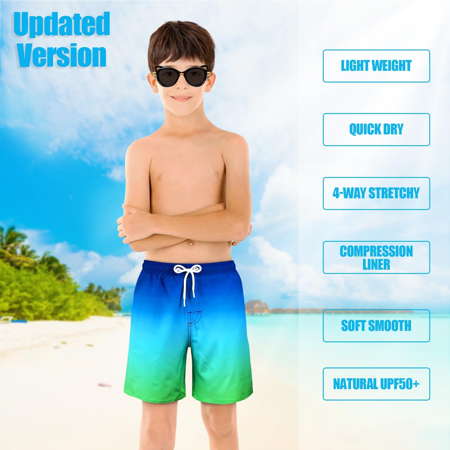 Boys Swim Trunks with Compression Liner Comfortable Anti-Chafe Swimming Shorts Stretchy UPF Quick Dry Size 3T-20 image 2