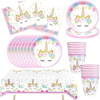 Bikasun Unicorn Party Tableware Set 16 Guests Unicorn Plate Set