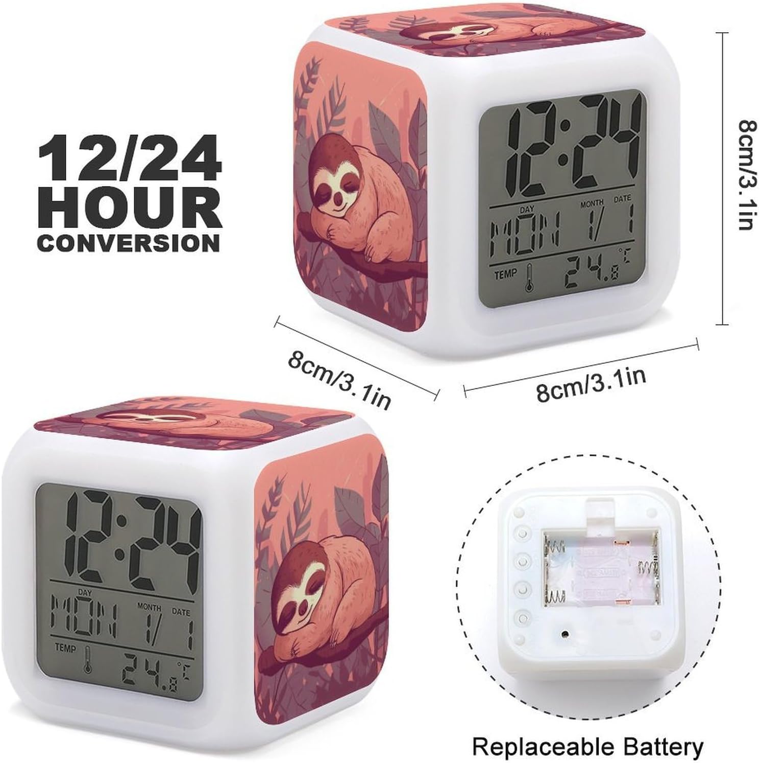 Digital Alarm Clock Anime Style Sloth Led Display Loud Alarm Clock Color Desk Clock for Bedroom Office Bathroom image 2