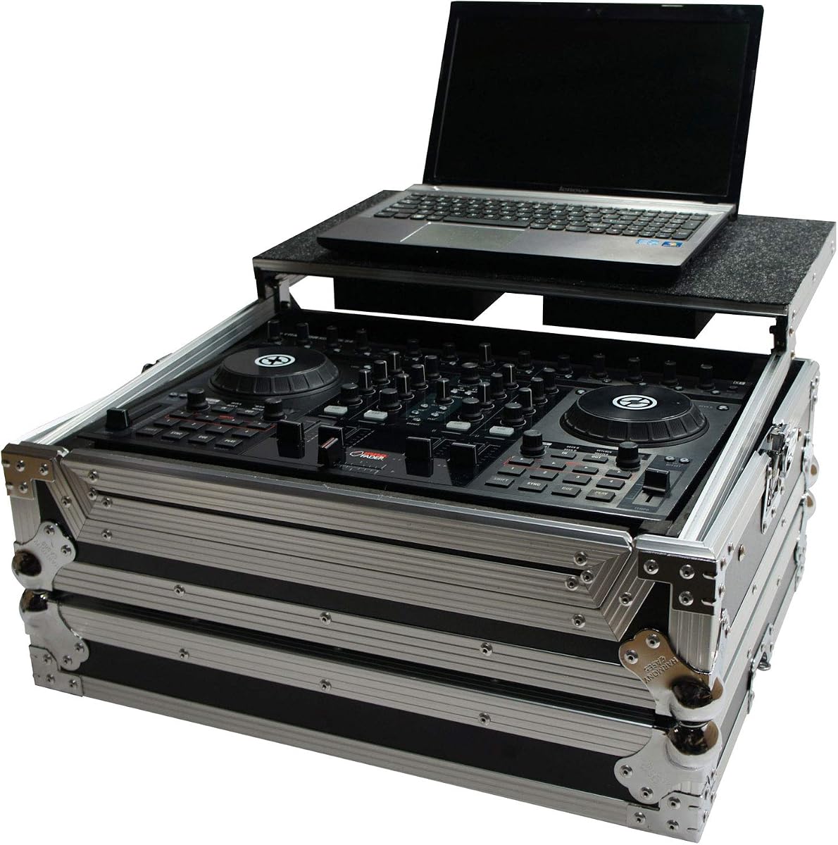 Harmony Audio DJ Flight Case Fits Numark Mixtrack with Glide Laptop Stand | Rugged plywood build, recessed butterfly latches, spring-loaded handles, dense foam interior, road-ready controller build