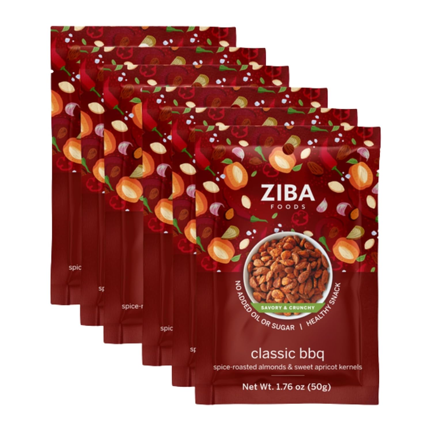 Classic BBQ Snack Nut Mix, Dry Roasted Almonds & Apricot Kernels 6 x 1oz