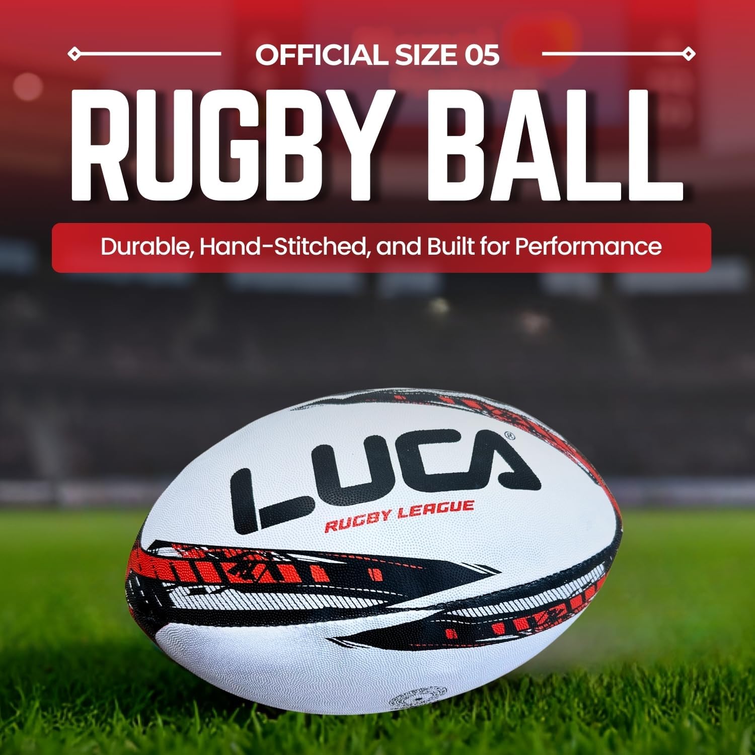 LUCA Rugby Ball Sizes 3, 4 & 5 Hand Stitched Super Grip 3-Ply Construction | Synthetic Leather, Training & Matches, Professional Durable Youth Adults Ball, Waterproof Surface for College & Club Practice