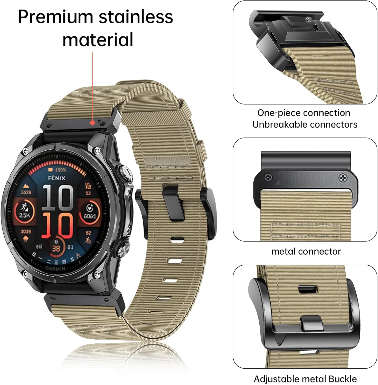 Quickfit Nylon Watchband Compatible with Garmin Fenix 8 43mm/Fenix 7S/7S Pro/6S/6S Pro/5S/5S plus, 20mm Bands Replacement for Garmin Epix Pro 42mm/Descent Mk3i 43mm/Approach S70 42mm - Image 3