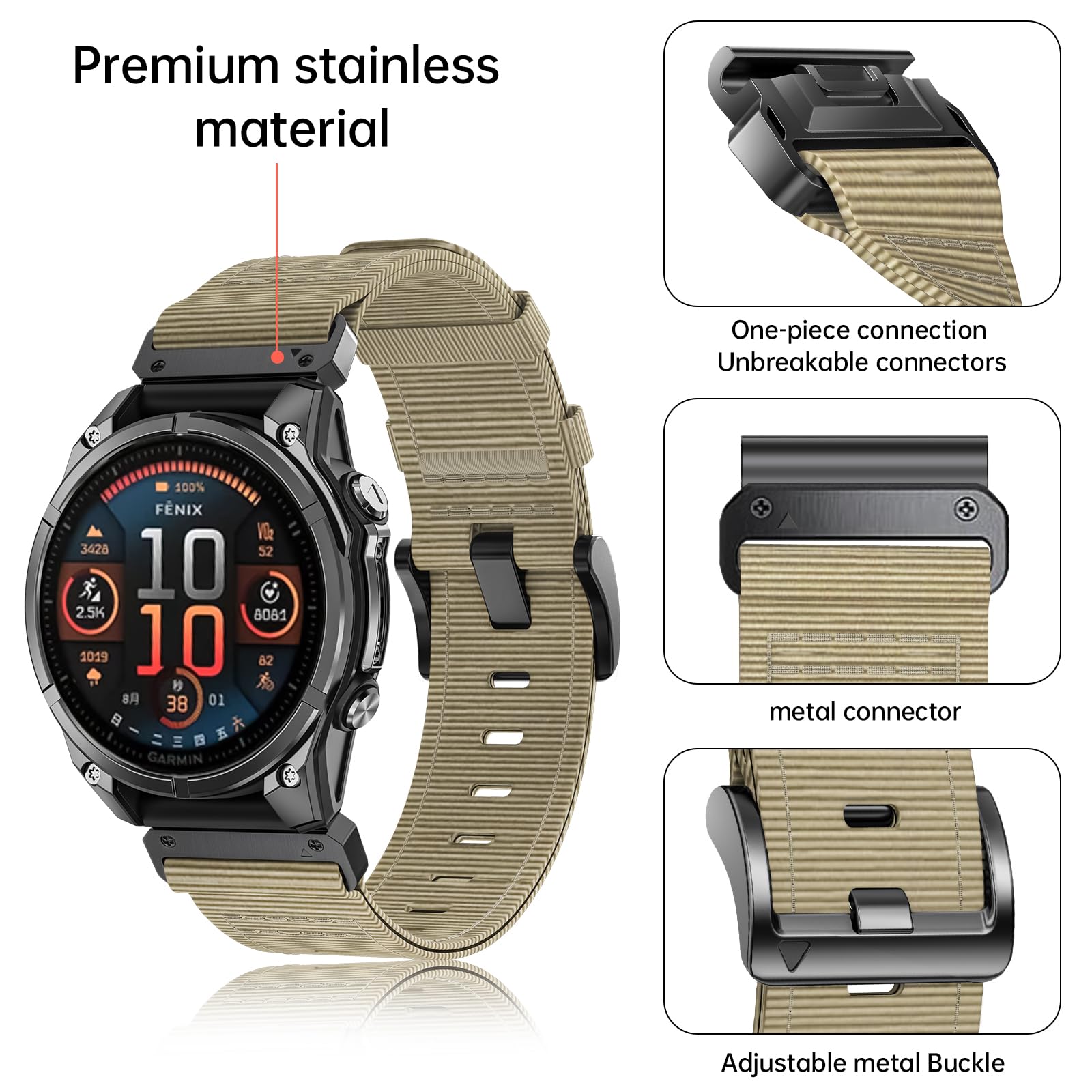 Quickfit - Correa de nailon compatible con Garmin Fenix 8 de 43 mm/Fenix 7S/7S Pro/6S/6S Pro/5S/5S Plus, correas de repuesto de 20 mm para Garmin Epix Pro 42mm/Descent Mk3i 43mm/Approach S70