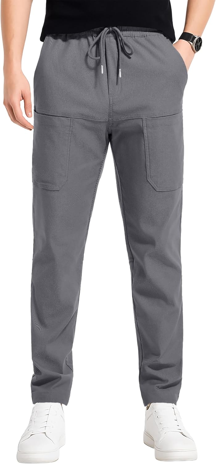 Mens Cargo Pants Comfy Work Casual Pant Relaxed Fit Stretchy Drawstring Pants with Pockets