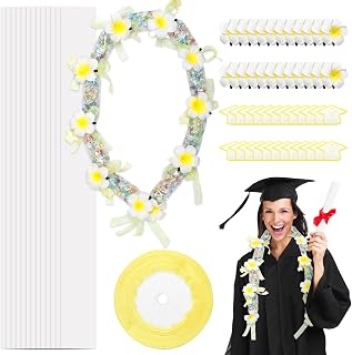 24 Set Graduation Candy Lei,Hawaii Money Leis Class of 2025 with Artificial Flower Silk Ribbon for Gaduation Party Gifts (Yellow)