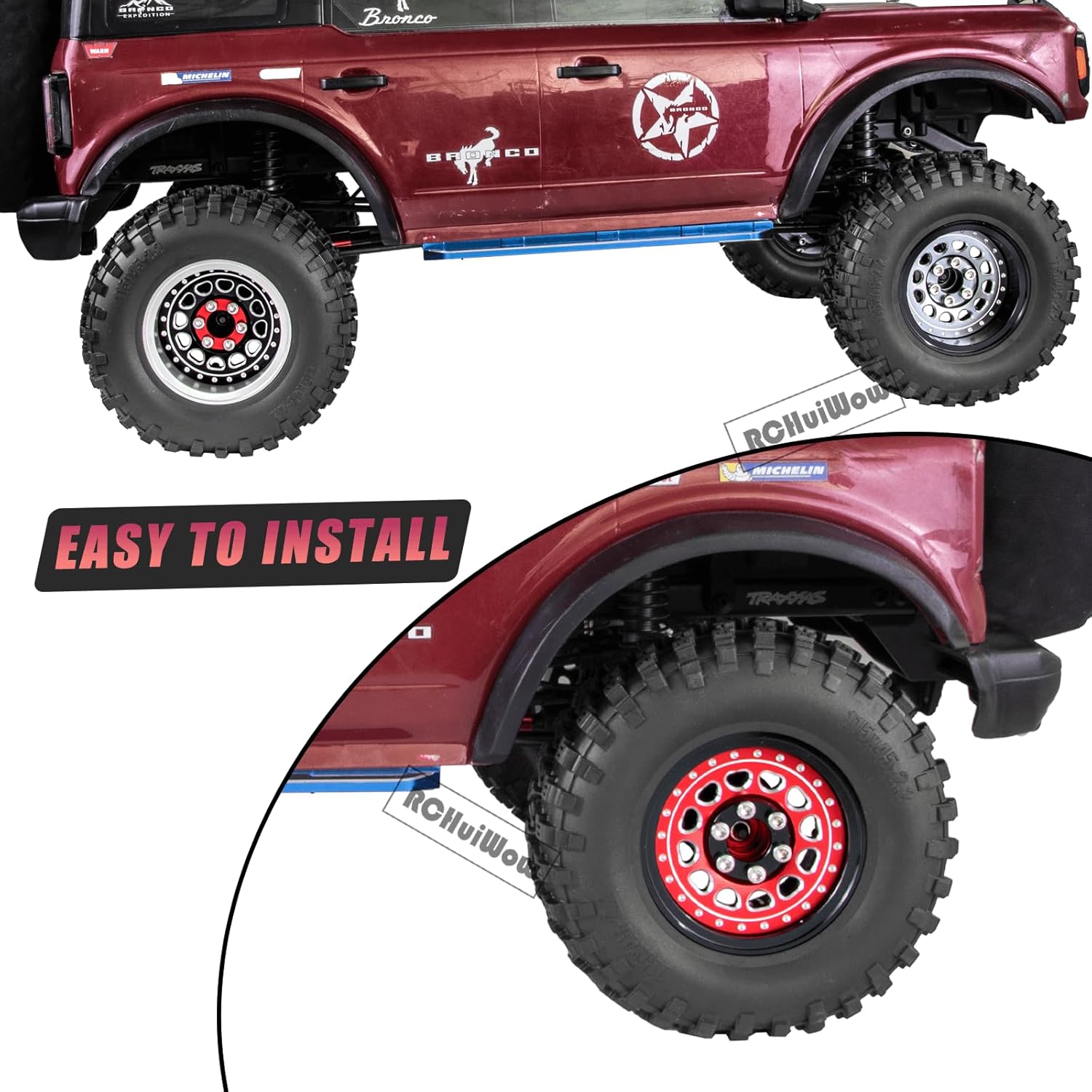 RC Wide 1.57'' (40mm) 2.2 Beadlock Wheels for SCX10 Capra Wraith Ryft / TRX4 AMG 6x6 / Gen8 Everest Gen 7 Pro,Adjustable 4 Offsets Rims,4Pack,Red w/Black