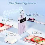 Chargeur portable,5000mAh PD 20W Banque de puissance de charge rapide super avec câbles intégrés, Pack de batterie de porte-clés de voyage pour Apple Watch Ultra/11/10/9/8/7/6/SE,iPhone 17/16/15/14/13/12 (Purple)