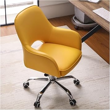 Chair Office Chair Ergonomic, Task Chairs with Wheels, PU Leather Computer Desk Chair, Upholstered Rolling Chair Executive Chair with Adjustable Height Gaming Chair for Adult Color /Yellow
