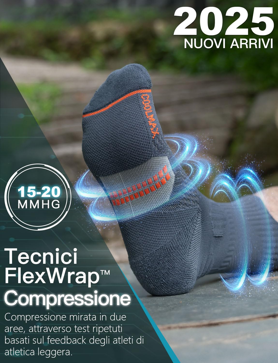 Juclise Bambù Coolmax Compressione Running Calzini Sportivi Trekking Allenamento